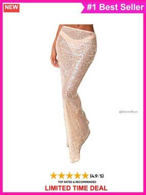 Sheer Sequin Maxi Skirt Elastic Waist See Through Sparkly Festival Clubwear